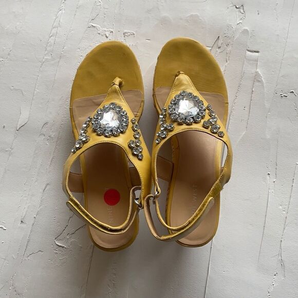 Women's Nine West yellow Wedge Sandals Size 8 3 inch heel - Picture 1 of 6